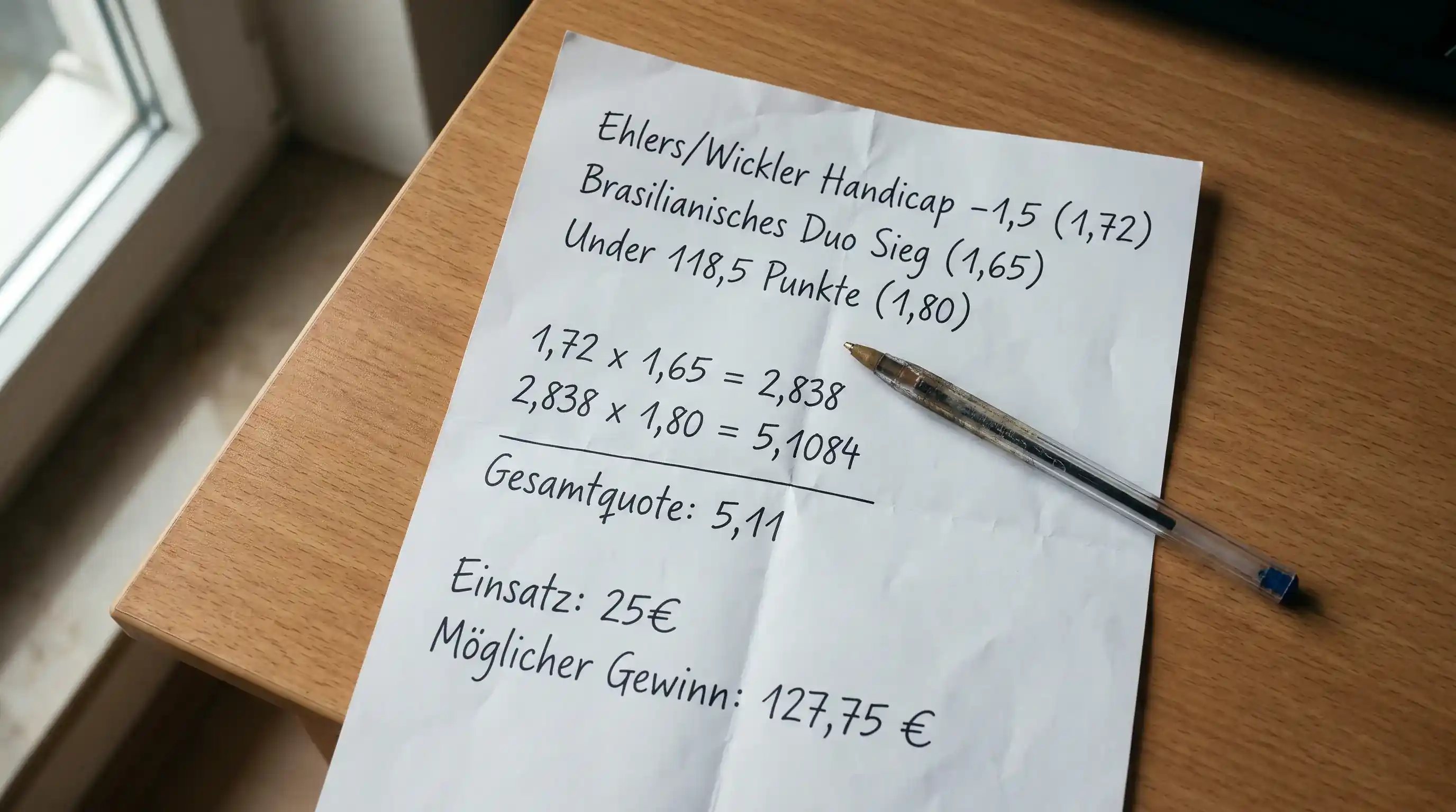 Rechenbeispiel 3er-Kombiwette mit Beachvolleyball Handicap-Wette: Drei Selektionen mit Satz-Handicap, Siegwette und Under in der Gesamtquote