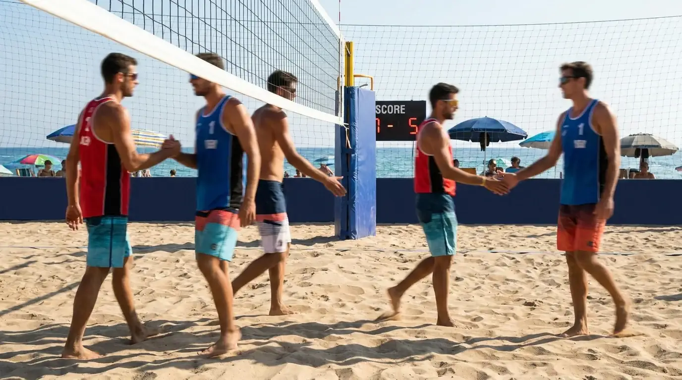 Beachvolleyball Seitenwechsel-Pause alle 7 Punkte als Live-Wett-Analysemoment mit Momentumanalyse