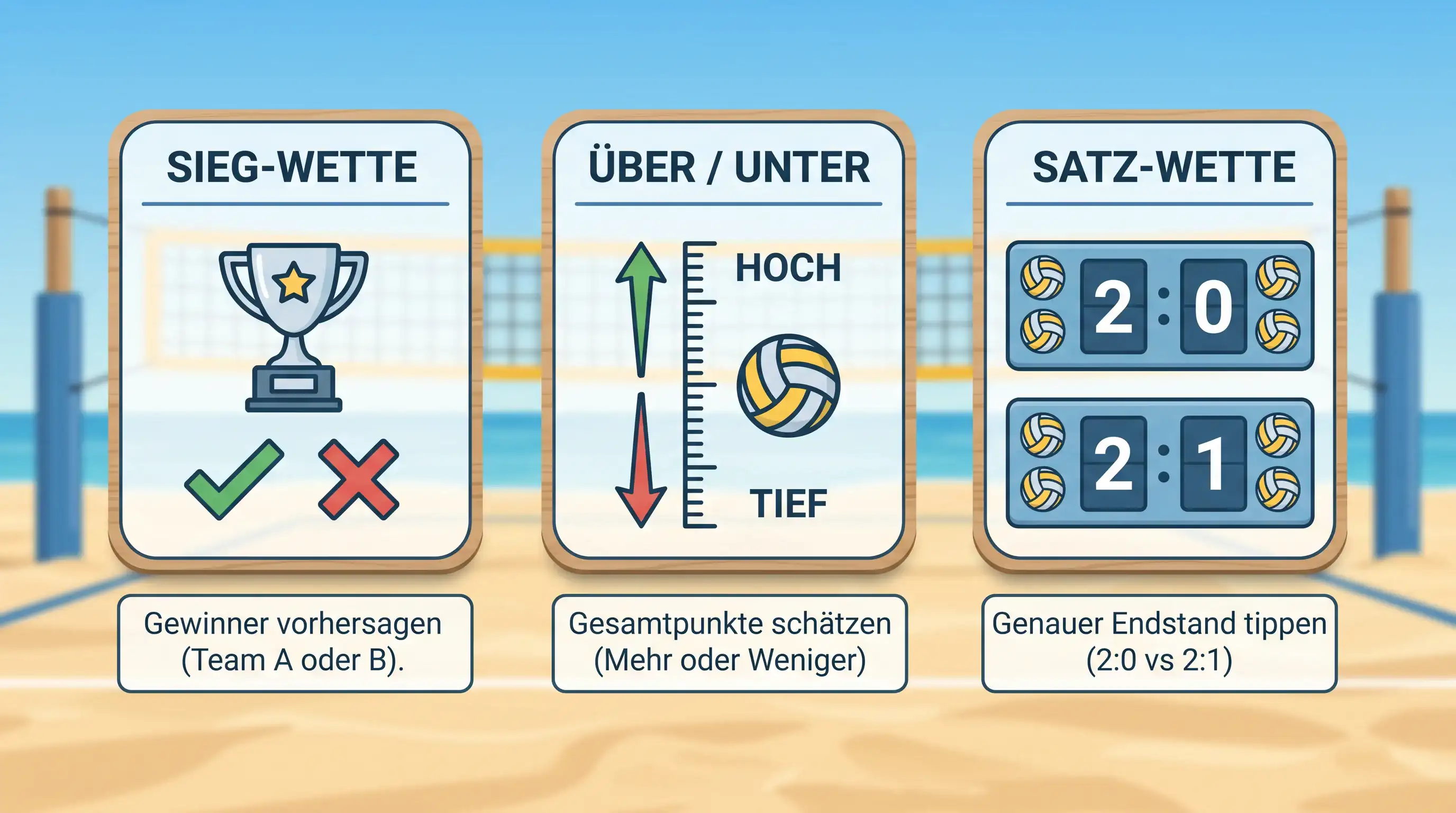 Beachvolleyball Wettmärkte für Einsteiger: Siegwette, Over/Under und Satzwette verständlich erklärt