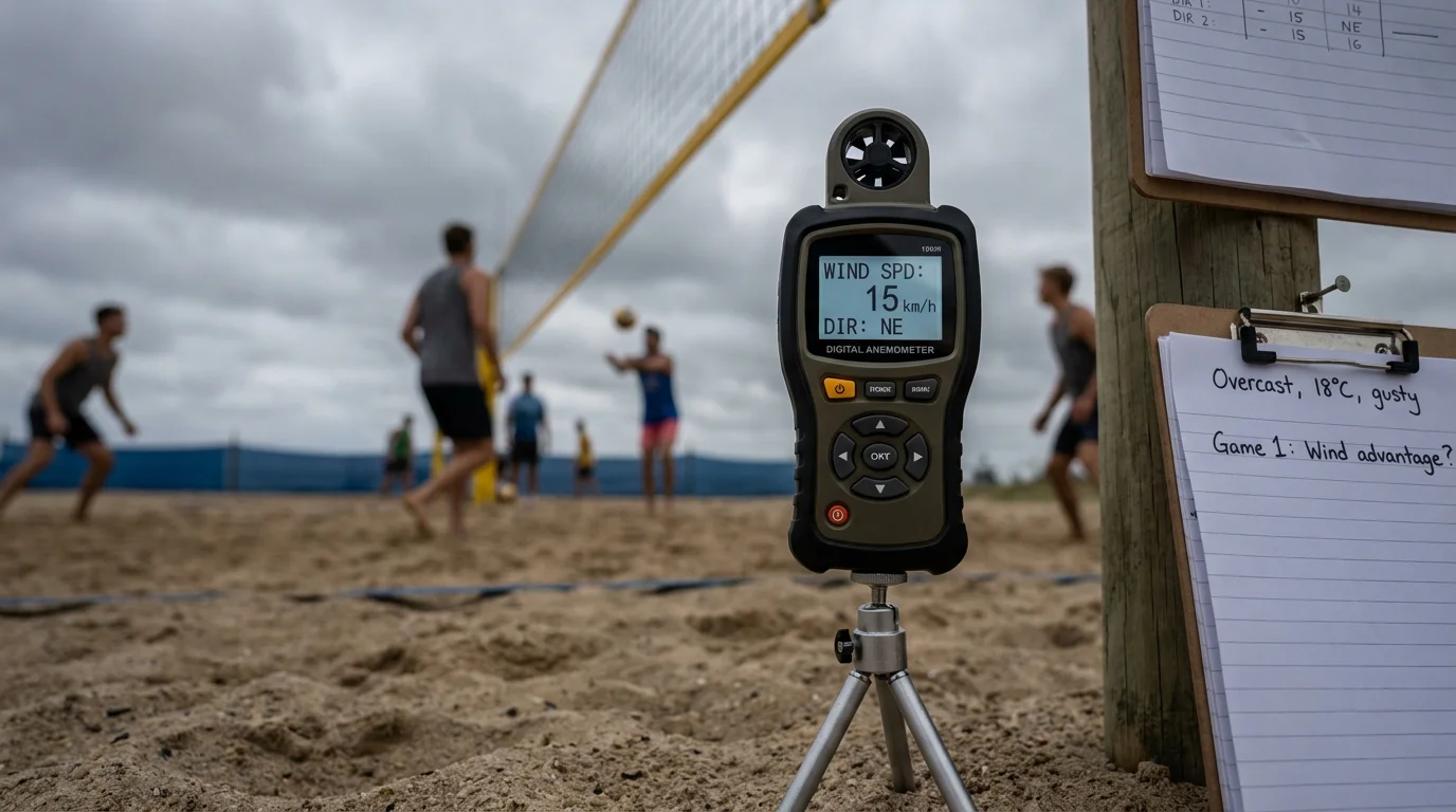 Windmessung auf dem Beachvolleyball-Spielfeld – Windrichtung und Stärke als Wettstrategie-Variable