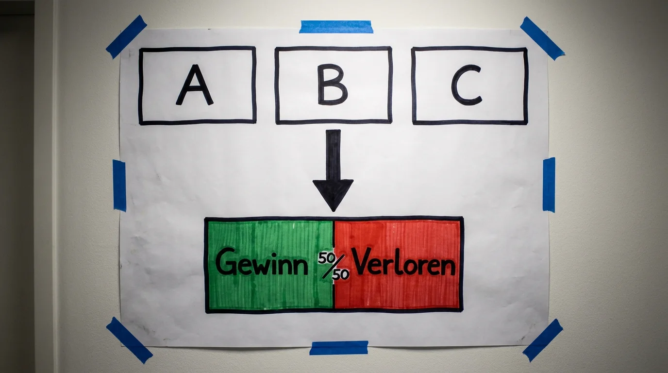 Risikostruktur einer Beachvolleyball-Vollkombiwette: Alles-oder-Nichts-Diagramm mit drei Selektionen
